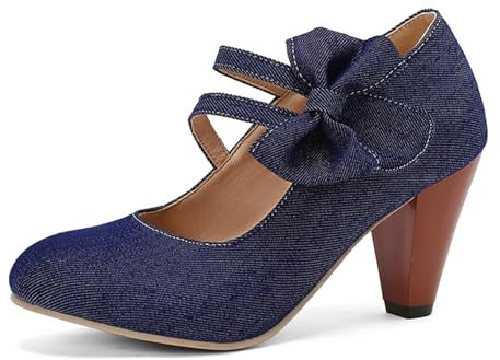 Scarpe da donna Dirndl con tacco, scarpe da sposa, scarpe da sera, con cinturino, stile vintage, per Oktoberfest