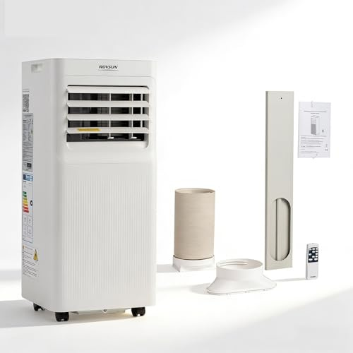 ROVSUN Condizionatore Portatile 7000 BTU, Classe di Efficienza Energetica A, Pinguino Condizionatore 4 in 1, < 65 dB, Timer 24 ore, Ruote 360°, 3 Metodi di Controllo, Bianco, 30,5 x 29 x 67,5cm