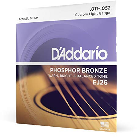 D'Addario Corde per Chitarra Acustica EJ26 Set EJ Phosphor BRZ RND WND, 11-52
