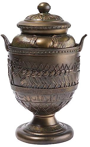 lachineuse - Urna egizia 28 cm - Vaso egizio - Decorazione egizia antica - Oggetto decorativo per interni - Mitologia in bronzo - Cobra, Toro, Geroglifici, Faraoni - Idea regalo originale