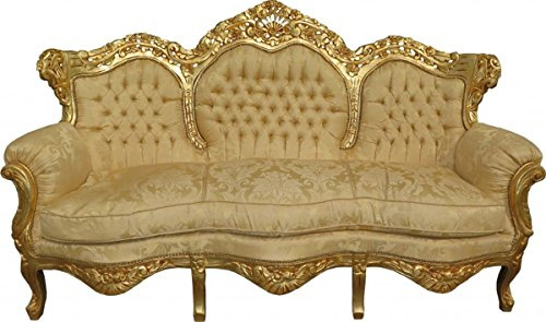 Casa Padrino Barock Sofa King Creme Barock Muster/Gold Mod2 - Möbel Lounge Couch