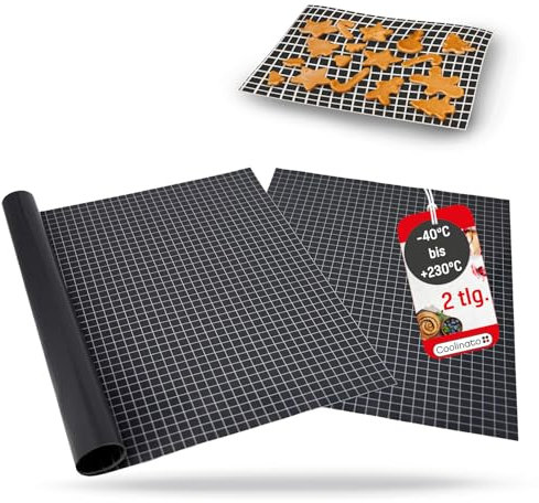 Coolinato 2er Set Silikon Backmatten, 38x30cm und 40x60cm, Dauerbackfolie für Backofen, wiederverwendbares Backpapier, Backunterlage rutschfest, spülmaschinenfest, hitzebeständig