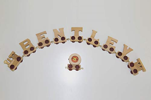 Buchstabenzug Holz Name - Set 7 Buchstaben Namen (kostenfreie Loc, Waggon) | Fun World Toys® namenszug holzbuchstaben