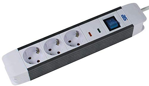 as - Schwabe 3-Fach Steckdosenleiste Flash weiß - Mehrfachstecker mit 1,5 m Kabel - Überspannungsschutz - beleuchteter Schalter - Schutzkontakt - Kabelführung - Wandmontage - 230V/16A - lP20, 18663