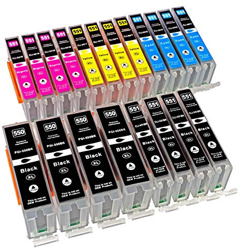 ESMOnline 20 komp. XL Druckerpatronen Canon PGI 550 CLI 551 MG 5450 5550 5650 5655 6350 6450 6650 7100 7150 7550 MX 725 925 iP 7200 7250 8750 iX 6850