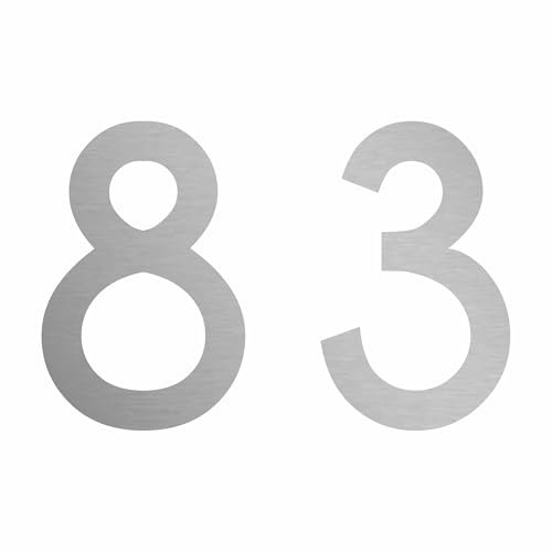 Zahl 83 in silber, 30 cm großer Sticker aus selbstklebender Klebefolie zum aufkleben, wetterfeste Klebezahl