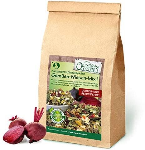 ORIGINAL LECKERLIES: Gemüse-Wiesen-Mix I 500g, ***Premium Qualität*** – getreidefrei – artgerechtes Nagerfutter für Kaninchen, Meerschweinchen, Hamster, Chinchilla, 100% Natur mit Gemüse und Kräutern