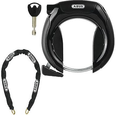 ABUS Rahmenschloss PRO SHIELD PLUS 5950 NR - Fahrradschloss-Set mit Schlosskette Chain 6KS/85 und Schlosstasche ST5950-8,5 mm - ABUS Sicherheitslevel 9 - Schwarz