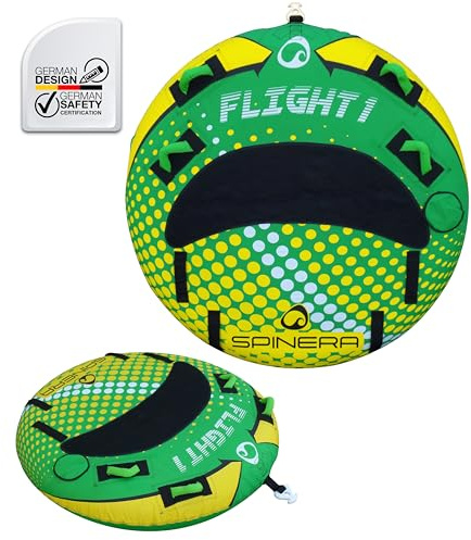 SPINERA Flight Towable Tube 1–4 Personen – Aufblasbarer Wasserreifen für Boot, Full Covered, 420/840 Denir,Eva-Polster, Boston Valve – Quick Connector Hook, Acttion 100% (Flight 1 Pers.)