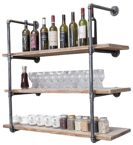 Industrial Wall Mounted Iron Floating Pipe Shelves/Shelving/Racks/Storage/Bookcases/Brackets, DIY Open Bookshelves/Shelving for Kitchen/Office, Retro Black,(4-Tier Shelf Brackets,Not Include Planks)