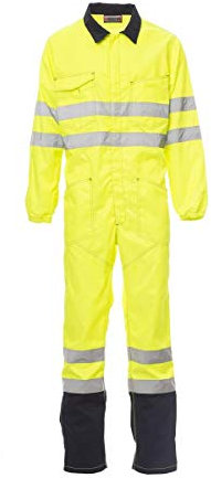 PAYPER Ship Tuta da Lavoro Alta visibilità Unisex Uomo Donna Misto Cotone Poliestere Cerniera Centrale Tasche al Petto Porta Badge Penne Metro Giallo Fluo/Blu Navy (S)