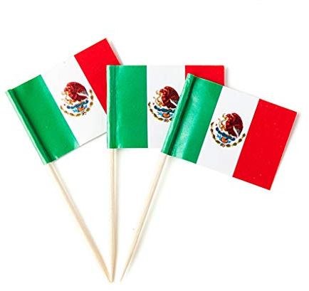 Lot de 100 petits cure-dents en forme de drapeau du Mexique