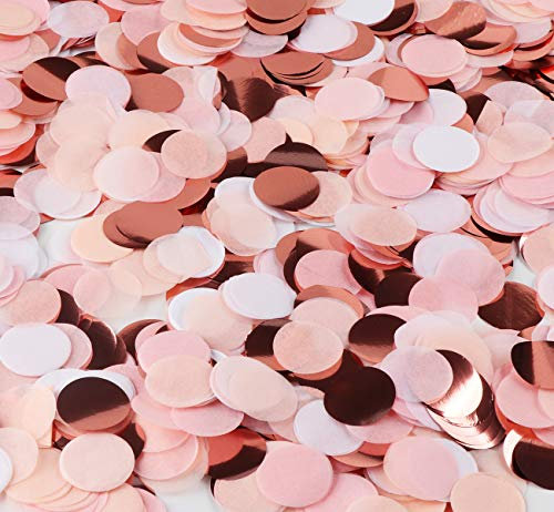 ABSOFINE 100 g di coriandoli in oro rosa, multicolore, 2,5 cm, rotondi, 8000 pezzi, decorazione per matrimoni, compleanni, battesimi, San Valentino