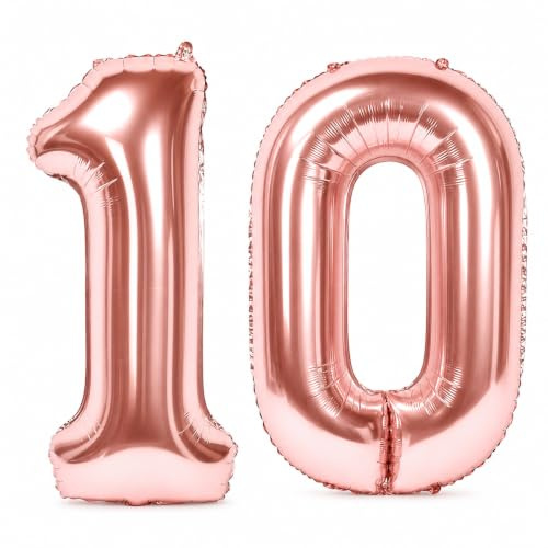 Siumir Zahlenballons Roségold Number Folienballons Zahl 10 Riesenzahl Luftballons für Geburtstag, Hochzeit, Jubiläum Party Dekoration