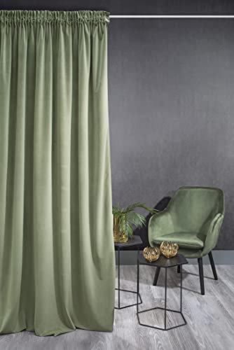 Eurofirany Samtvorhang Kristi Vorhang Samt Vorhänge Kräuselband 140x270 Kissenbezüge Sofakissen 45x45 (Grün, 140x270 cm 1x Vorhang)
