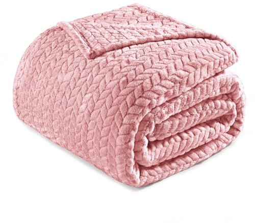 Exclusivo Mezcla Coperta Plaid Pile di Flanella per Divano, 220x240 CM Coperta Letto Matrimoniale con Modello a Foglie, Morbida e Calda, Rosa polveroso