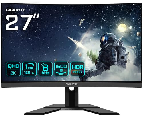 Gigabyte G27QC A 27 QHD Curved Gaming Monitor - 2560 x 1440, 1500R, 165Hz, 1ms, 250 cd/m², HDR Ready, HDMI 2.0, DisplayPort 1.2