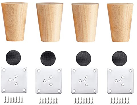 Qrity Möbelfüße Holz, 4 Stück Ersatz Holz Tischbeine mit Montageplatten & Schrauben, 6cm Sofafüße für Schrank, Sofa, Couchtisch, TV-Schrank