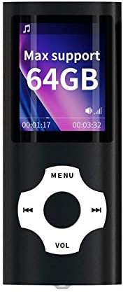 MP3 MP4 Player, Micro SD TF Card Slim Classic Digital LCD 1.8'' Screen Mini USB Port with FM Radio, Voice Record,black,8GB