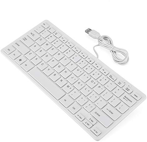 Elprico Computertastatur, 78-Tasten-Ultra-Thin-Tastatur mit USB-Schnittstelle, Schwarz/Weiß USB-Tastatur mit Kabel für Notebook/Desktop(Weiß)