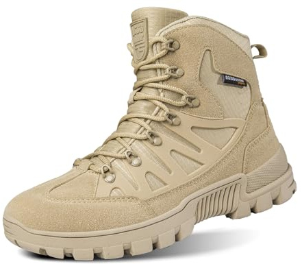 IYVW AS33 705 SWAT Uomo Tattico Stivali di Pelle con Cerniera Scarpe Alti Giallo deserto 44 EU