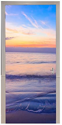 A.Monamour Türtapete Selbstklebend Türfolie Türposter 3D Strand Sonnenuntergang Meer Wellen Bunt Himmel Natur Landschaft Vinyl Folie Türdeko Tapete Wandbild Türaufkleber Türtattoo 77x200cm