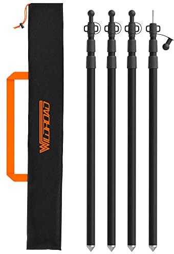 WILDROAD Tarp Poles Tent Poles Canopy Poles 7.7 ft, Telescoping Aluminum Poles with Non-Slip Aluminum Cone Bottom, Portable and Lightweight Camping Gear for Camping and Awnings, Set of 4
