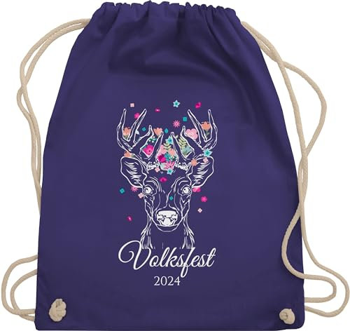 Turnbeutel Rucksack - Kompatibel Oktoberfest - Volksfest Hirsch Geweih - Unisize - Lila - oktoberfest-tasche trachten blumen tasche trachtenrucksack bayrisch beutel trachtenrucksäcke bayrisches