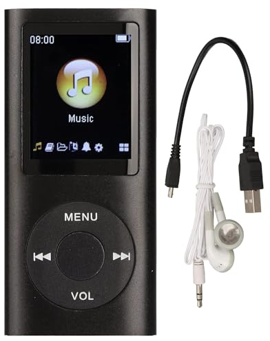 MP3 Player, Music Player with 1.8in LCD Screen Mini USB Port, Slim Classic Digital Voice Recorder with FM Radio, Speaker Lossless Sound, Supports Up to 64GB, Earphones Included (Black)