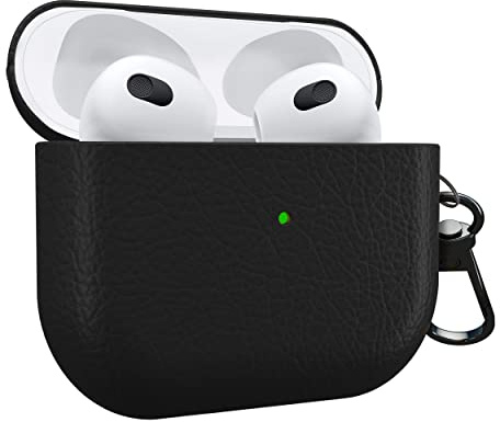 MyGadget Cover Rigida Compatibile con Apple Airpods 3a Generazione - Custodia Finta Pelle per Cuffie Auricolari - Case con Skin Antiurto - Black