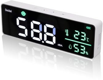 Fonometro da Parete con Misuratore di Decibel, Misuratore di Umidità Della Temperatura e Del Rumore con Grande Display a LED da 11 Pollici, Misuratore di Decibel Del Rumore con Icona di Allarme Automa