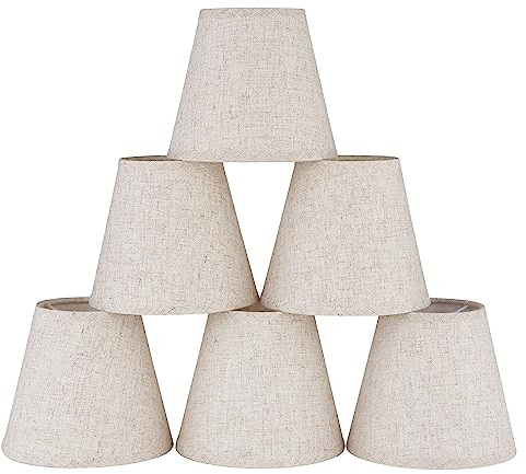Ruiever 6pack Small Lampshades Clip On Bulb Fabric Lamp shade Bottom 5.9''x Top 3.54''xH 5.12'' for Chandeliers Wall Ceiling Table and Floor Lamps Beige Linen Color Eyes Protected Appearance