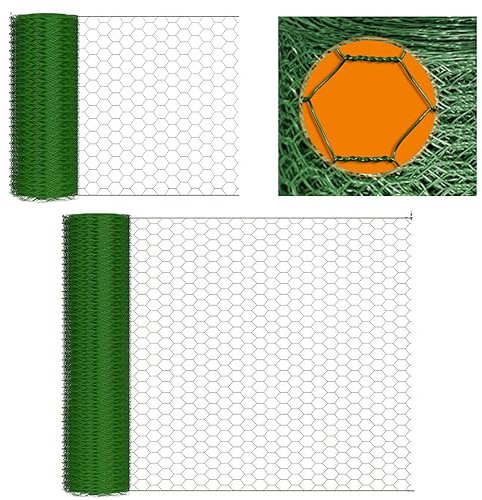 Valla de malla de alambre de soldadura, 25 m × 0,5 m, tamaño del agujero 25 mm, malla de alambre verde, valla de jardín, postes verdes, alambre sumergido caliente para jardín, patio delantero y balcón
