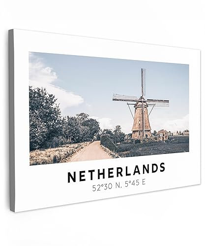 MuchoWow© Leinwand Bilder 90x60 cm Wanddeko Wohnzimmer Aesthetic Room Decor Deko Zimmer Wandbilder Modern Fotogeschenke Niederlande - Windmühle - Sommer