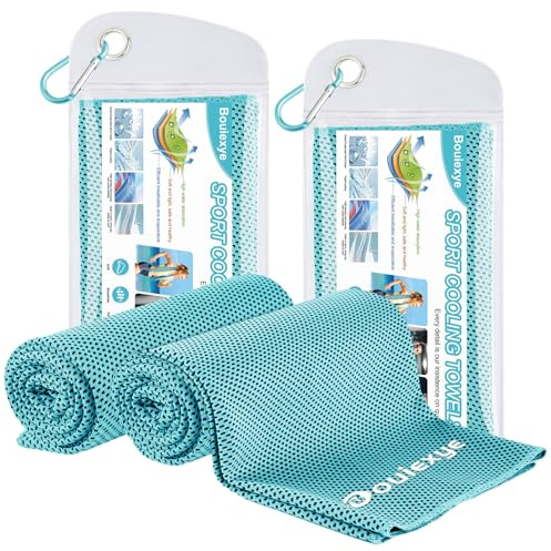 Bouiexye 2 toallas de refrigeración de 100 x 30 cm, color azul lago, toalla de microfibra, toalla de refrigeración instantánea, para deportes, fitness, yoga, viajes, correr