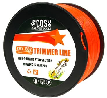 COSY GARDEN TOOLS Filo per tagliabordi,Filo decespugliatore da 2,0mm x 1,4 kg, 406m,di Grado Commerciale, Arancione, pentagono, per la Maggior Parte dei tagliabordi,Testina decespugliatore