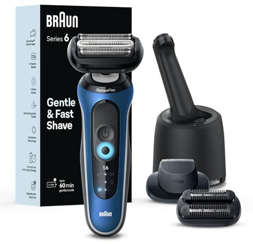 Braun Electric Shaver for Men, Series 6 6177cc, Wet & Dry Shave, Turbo & Gentle Shaving Modes, Foil Shaver, Blue
