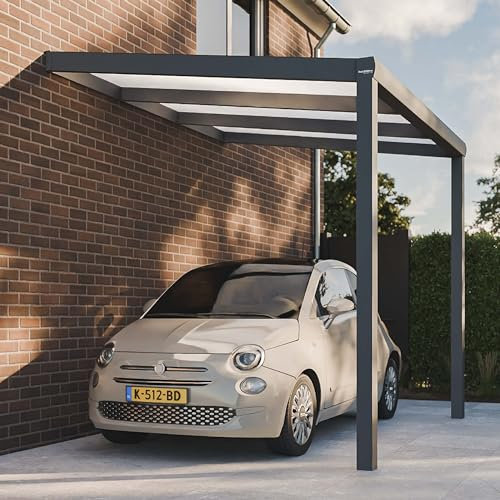 Pratt & Söhne Carport aus Aluminium 306 x 258 x 285 cm - Autoüberdachung inkl. Hohlkammerplatten - Garage Unterstand Terrassenüberdachung - Pergola Veranda - Anthrazit