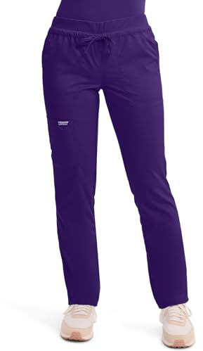 Cherokee Scrubs for Women Mid Rise Tapered Leg Drawstring Pant with 5 Pockets, Cargo Bottom with 2 Way Stretch Fabric - WW105, S, Grape