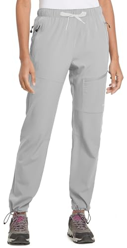 BALEAF Dam utomhusbyxor vandringsbyxor vattentäta snabbtorkande lätta vandringsbyxor Capris UV-skydd UPF 50 funktionella byxor med dragkedja, Glaciär grå – 73,9 cm inseam, 3XL