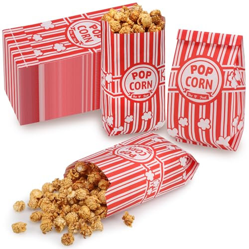 Zocipro 200 Stück Popcorn Tüten, Popcorntüten Kleine popcorn Bags Popcornloop Tüten PopcornBox Candy Tüte Papiertüten Partytüte popcorn Maschinen Zubehör für Filmabende (21 * 9 * 6 cm)