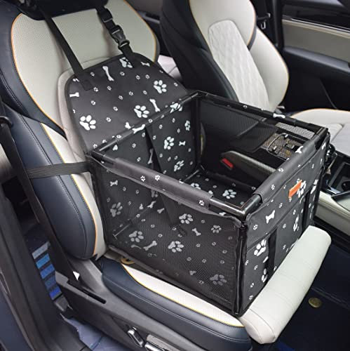 GOBUYER Waterproof Pet Dog Car Seat Booster Carrier Box and Basket with Seat Belt Harness Restraint for Puppy Cat Travel (Black, Standard 40x40cm)