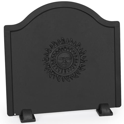 TECANA Fireback for Fireplace 16 Inches - Fireplace Back Plates with Feets | Fireplace Heat Reflector Boho Style Sun Pattern (16 Inches)