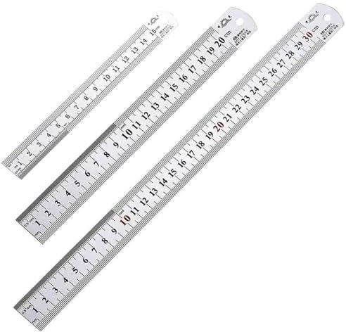 Lot de 3 règles en métal - Règle de coupe - Règle de coupe en acier inoxydable - Règle double face - Pour l'école, le bureau, la maison - 15 cm/20 cm/30 cm