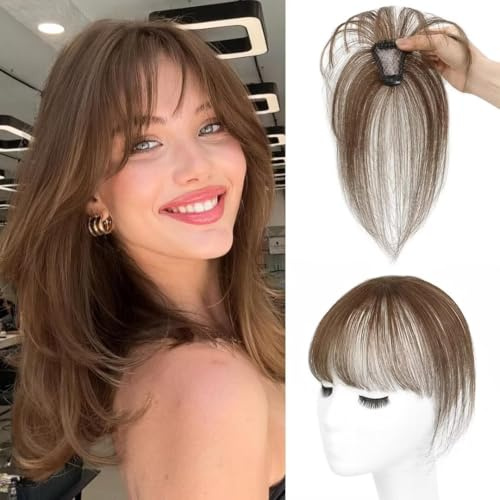 Ponny hårdel, clip i lugg äkta hår, hårstycke med klämma, one piece ponny hårstycke äkta hår hårdel ponny clip frans clip i human hair förlängning för kvinnor, brun