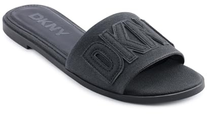 DKNY Womens Willow - Slide Everyday Cushioned Insole Footwear Flat Sandal, Black, 7 UK