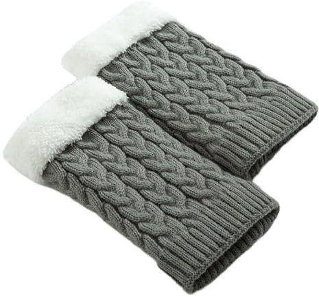 AHUFGN Beinstulpen für Damen und Herren, Winter, Knöchelstulpen mit Fleece, gehäkelt, gestrickt, Stiefelstulpen, grau, One size