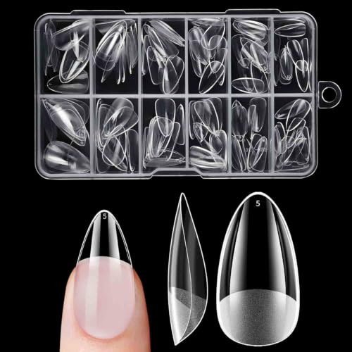 Kurze Künstliche Nägel, Venares 120 Stück Mandel Nageltips XS, Full Cover Soft Gel Almond Nail Tips für Gelnägel, 12 Größen Pre-buff Klar Tips zum Aufkleben für DIY zu Hause