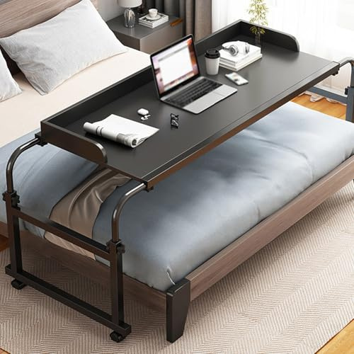 Rolling Overbed Table With Wheel，small Mobile Standing Desk Tisch Mit Rollen Werkstatt überbetttisch Auf Holz Betttisch Höhenverstellbar Klappbar(Color:Schwarz+)