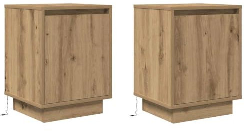vidaXL Sängbord med LED-lampor 2 st, hantverksmässig ek 38x34x50 cm, sängbord, nattduksbord, sängskåp